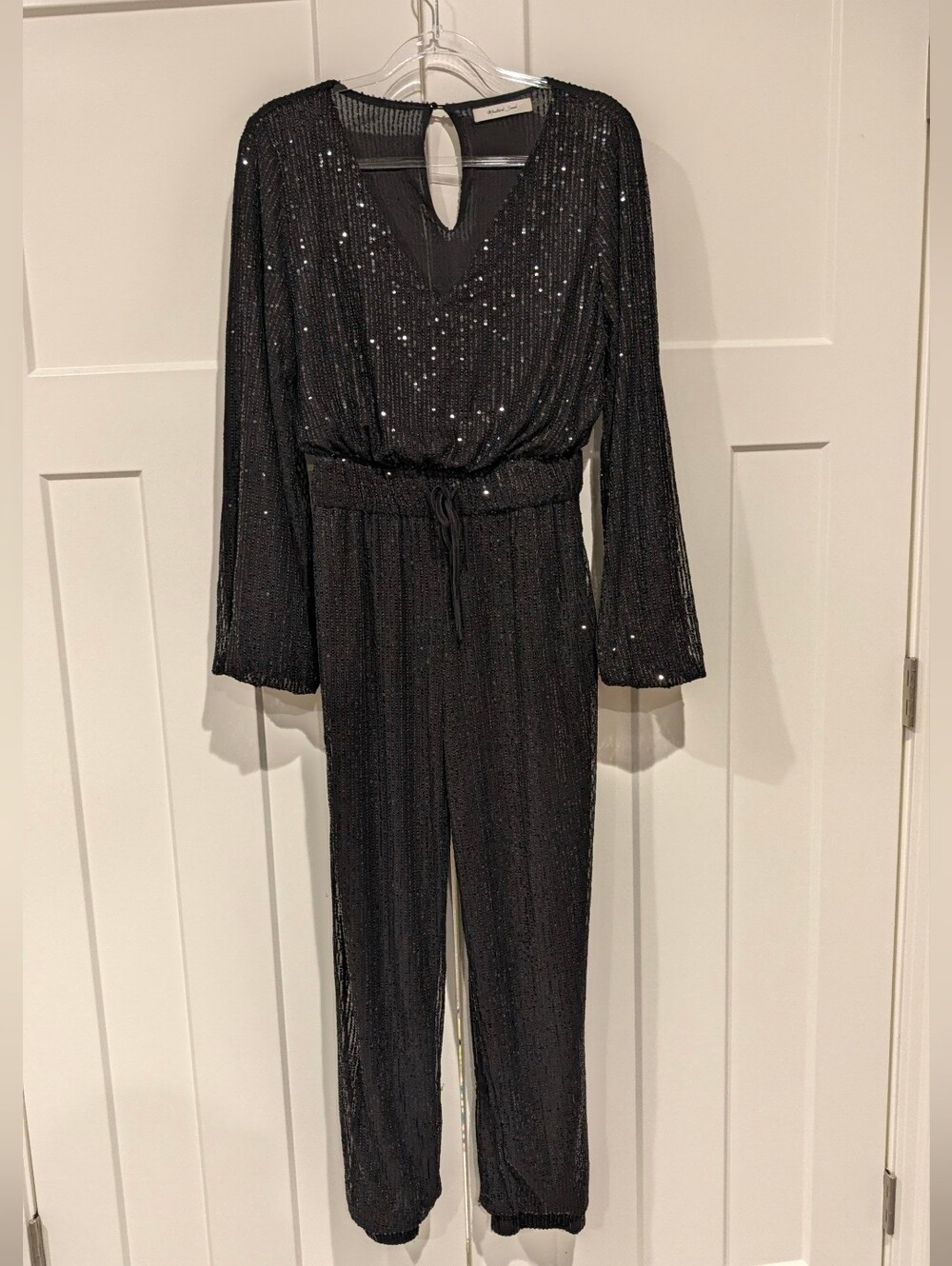 Mustard Seed Black Sequin Long-Sleeve Jumpsuit